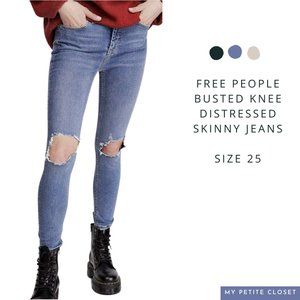 Free People Women's High Rise Busted Knee Distressed Skinny Jeans Size 25